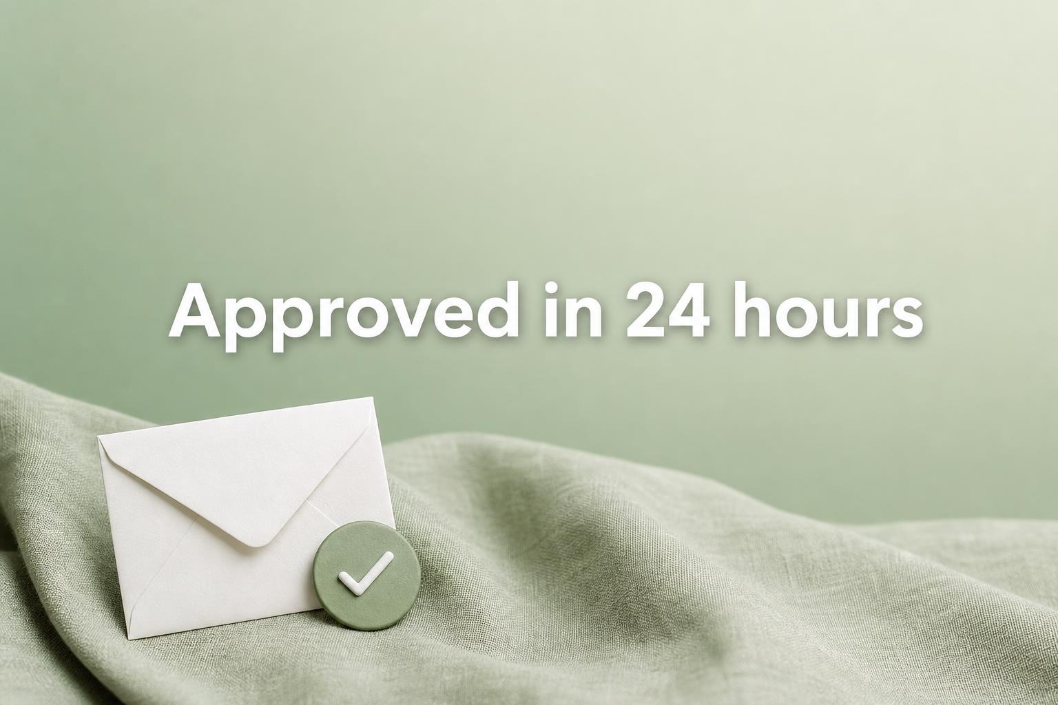 Approval badge graphic showing 98.5 percent approval rate within 24 hours for ecommerce merchants